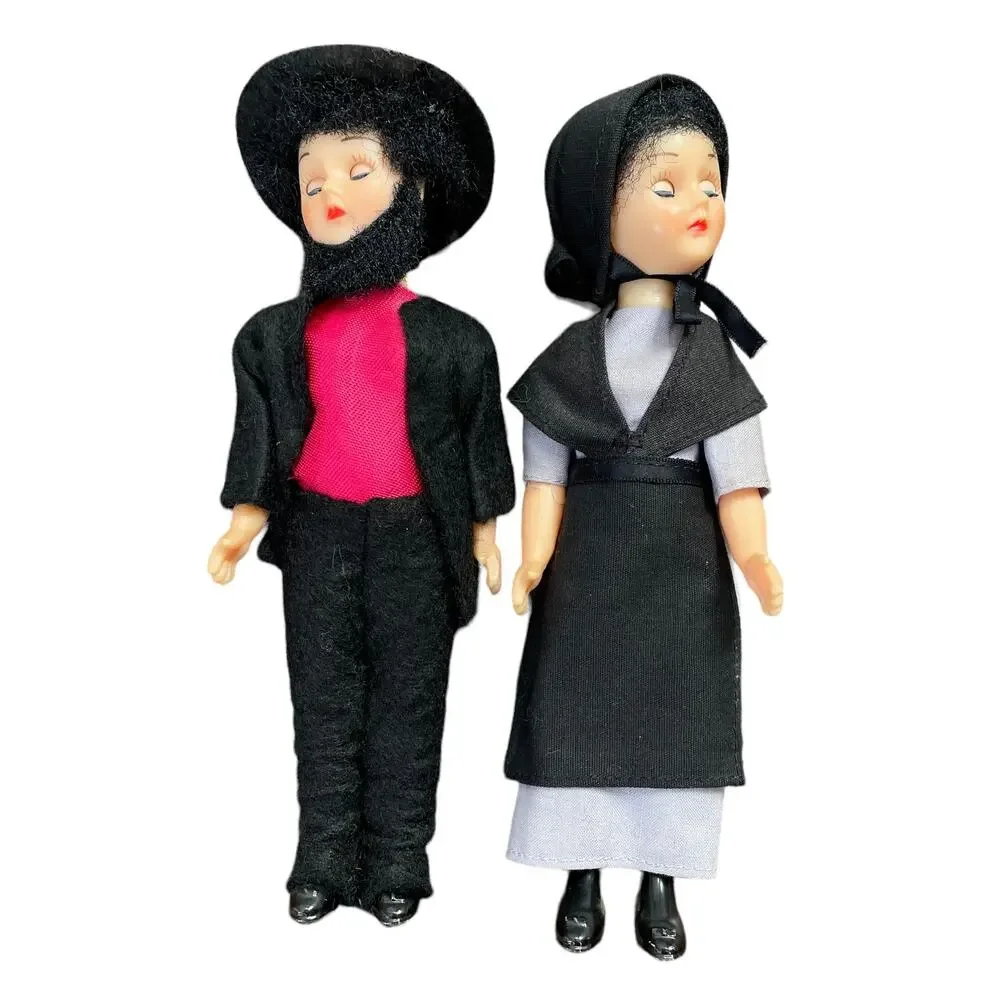 Vintage 1960s Amish Dolls Souvenir Toy Sleep Eyes String Limbs Pennsylvania READ